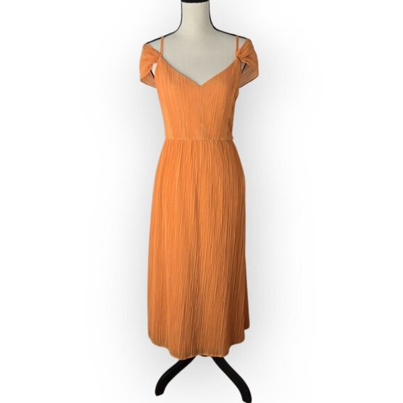 Express Orange Off Shoulder Crinkle Pleat Midi Dress Large - Picture 4 of 10